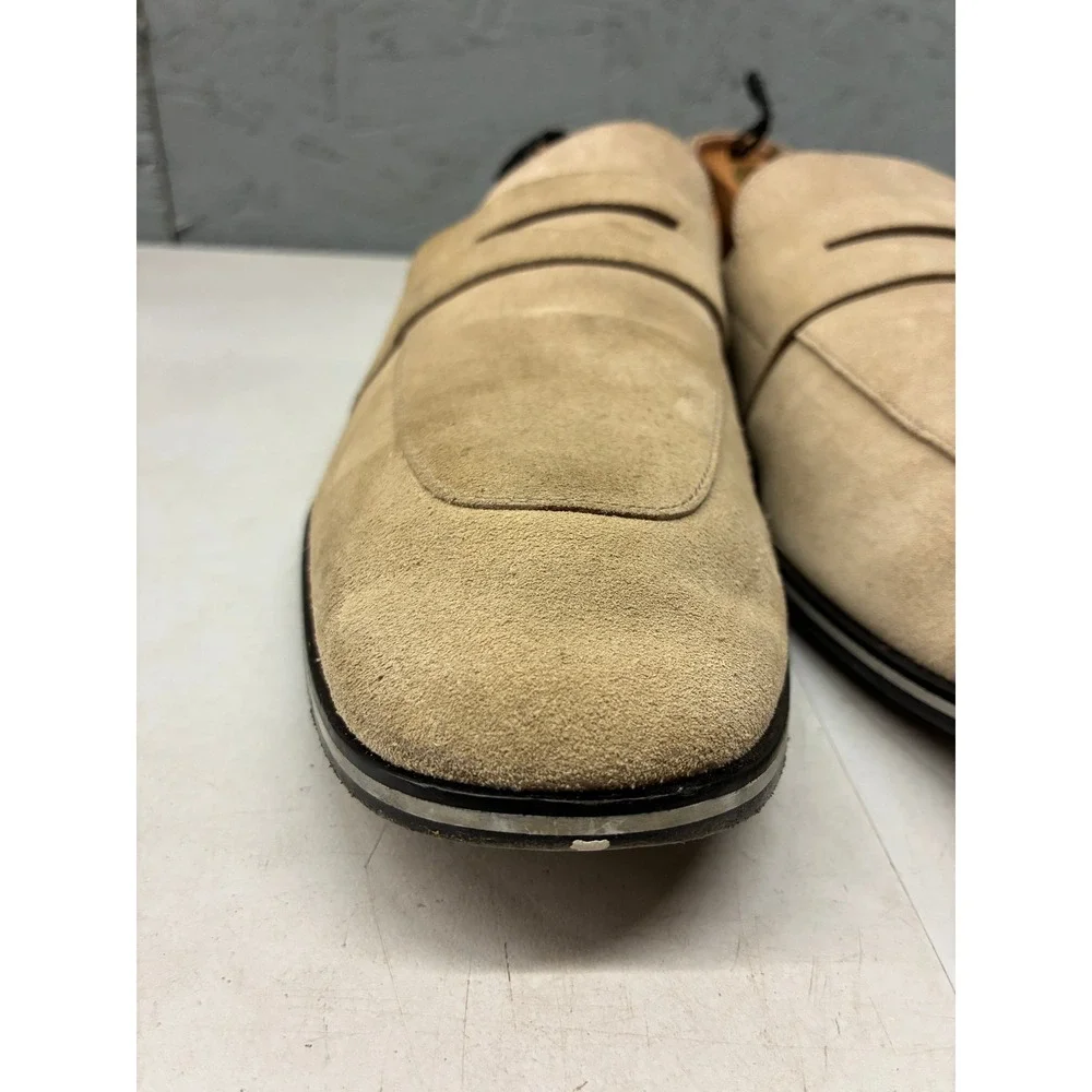 BOSS Hugo Boss Suede Penny Loafers Shoes Mens 12 Beige Slip On Italy Classic